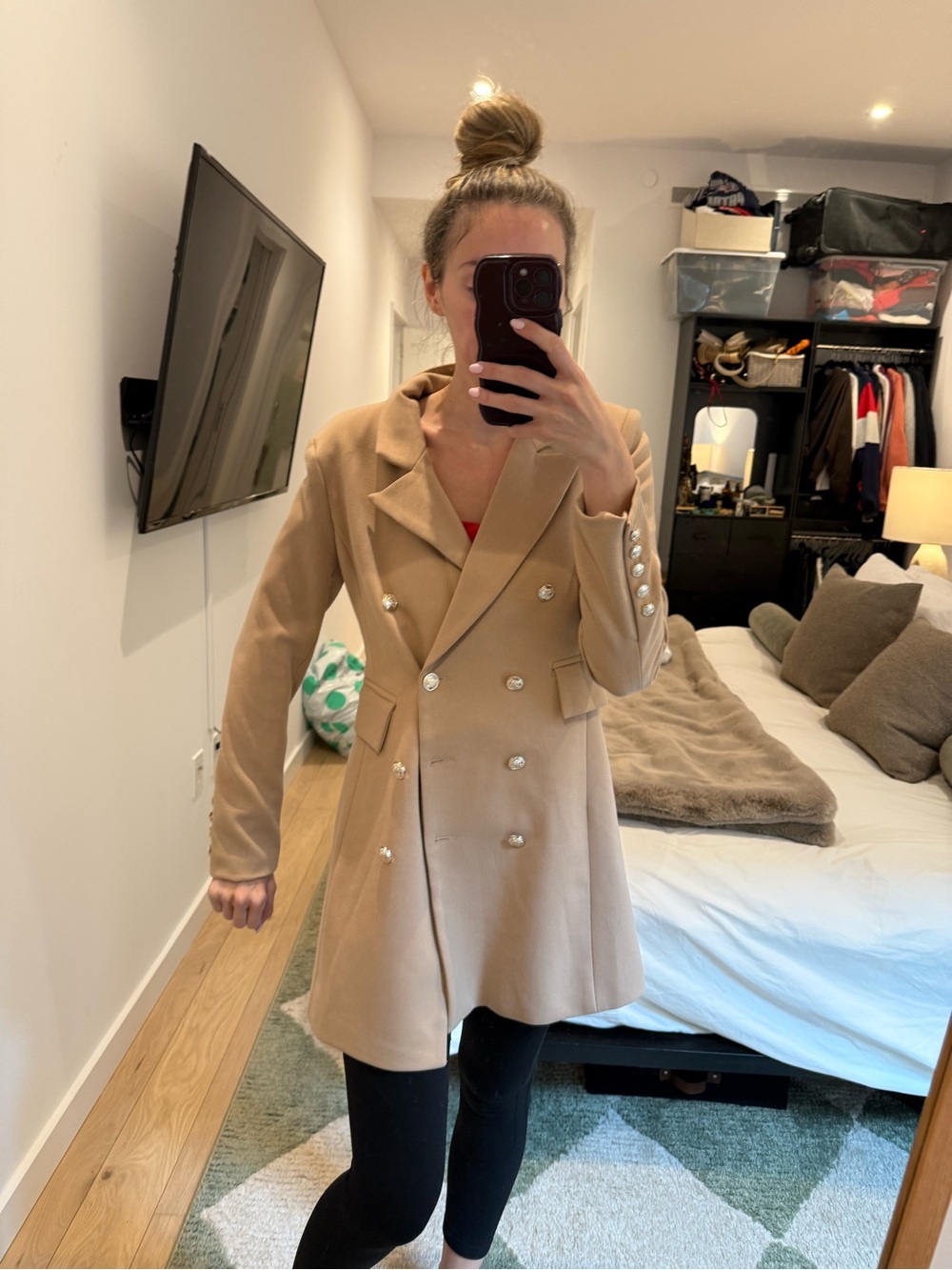 Lulu's Camel Double-Breasted Long Blazer - Picture 3 of 4